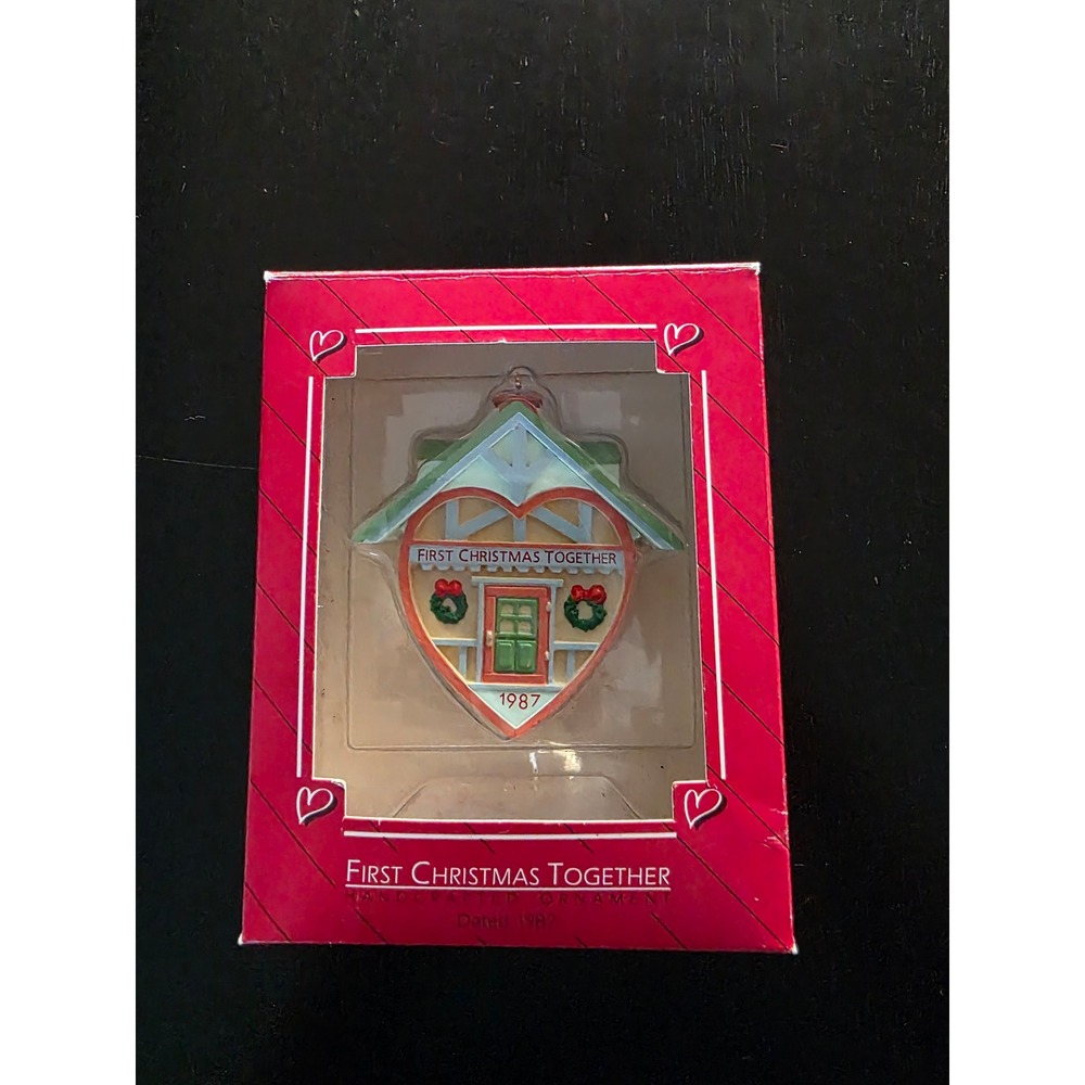 Vintage 1987 Hallmark First Christmas Together Heart House Ornament In the Box